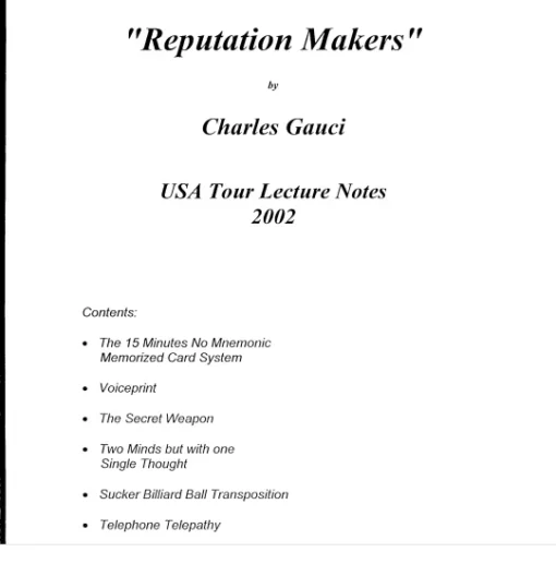 Charles Gauci - 'Reputation Makers' Lecture Notes ( Instant Download )