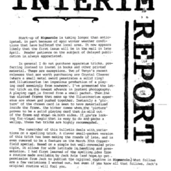 Interim Report by Karl Fulves.