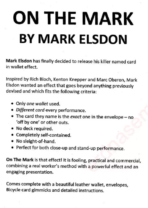 Mark Elsdon – On the mark (Book only, no video, no gimmick included)